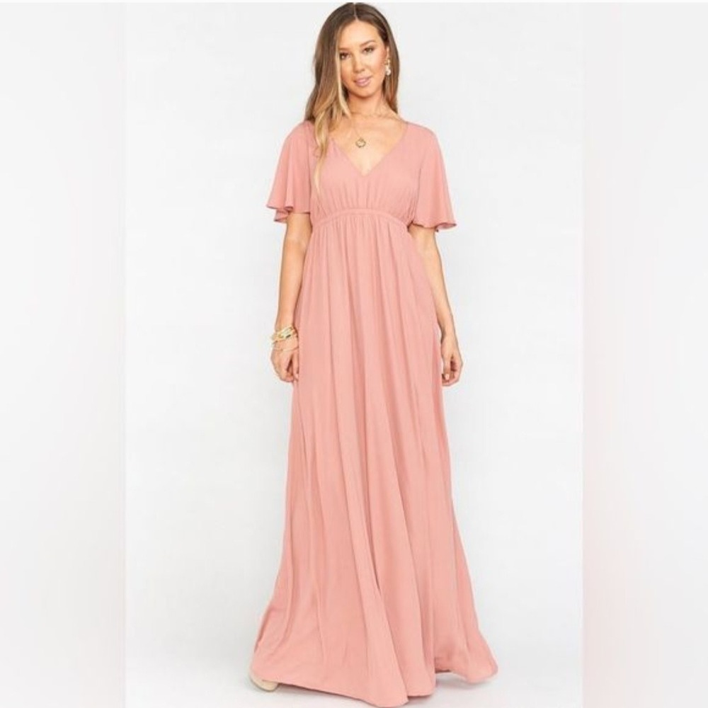 Show Me Your Mumu Maxi Dress Flutter Sleeve Empire‎ Waist Pink Large Wedding